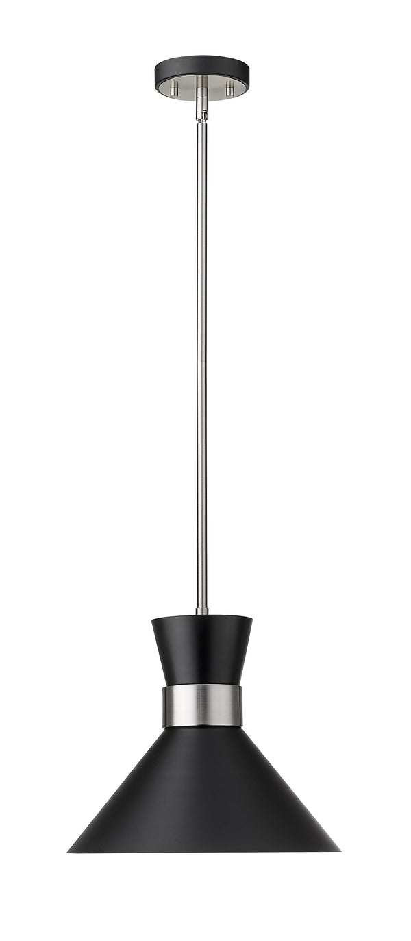 Soriano 1 Light Pendant in Matte Black + Brushed Nickel Finish