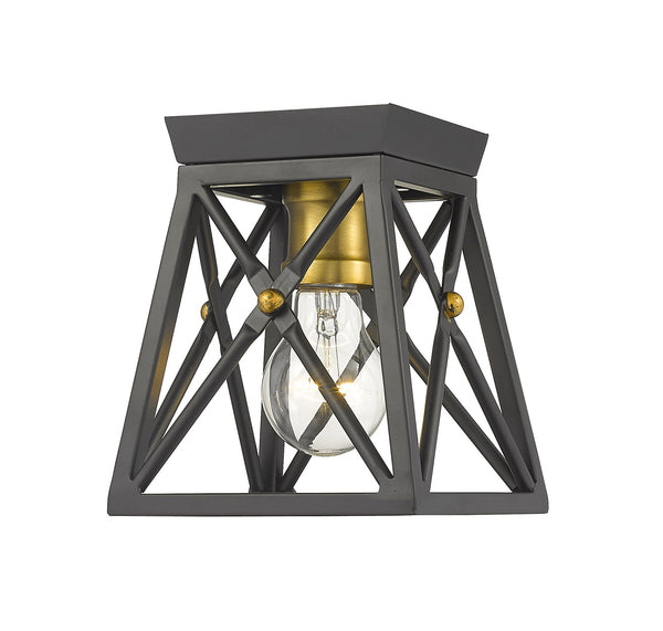 Trestle 1 Light Flush Mount in Matte Black + Olde Brass Finish
