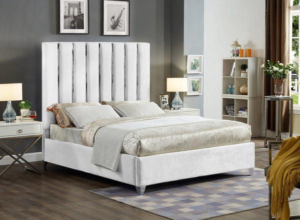 Donnie King Bed In White Velvet