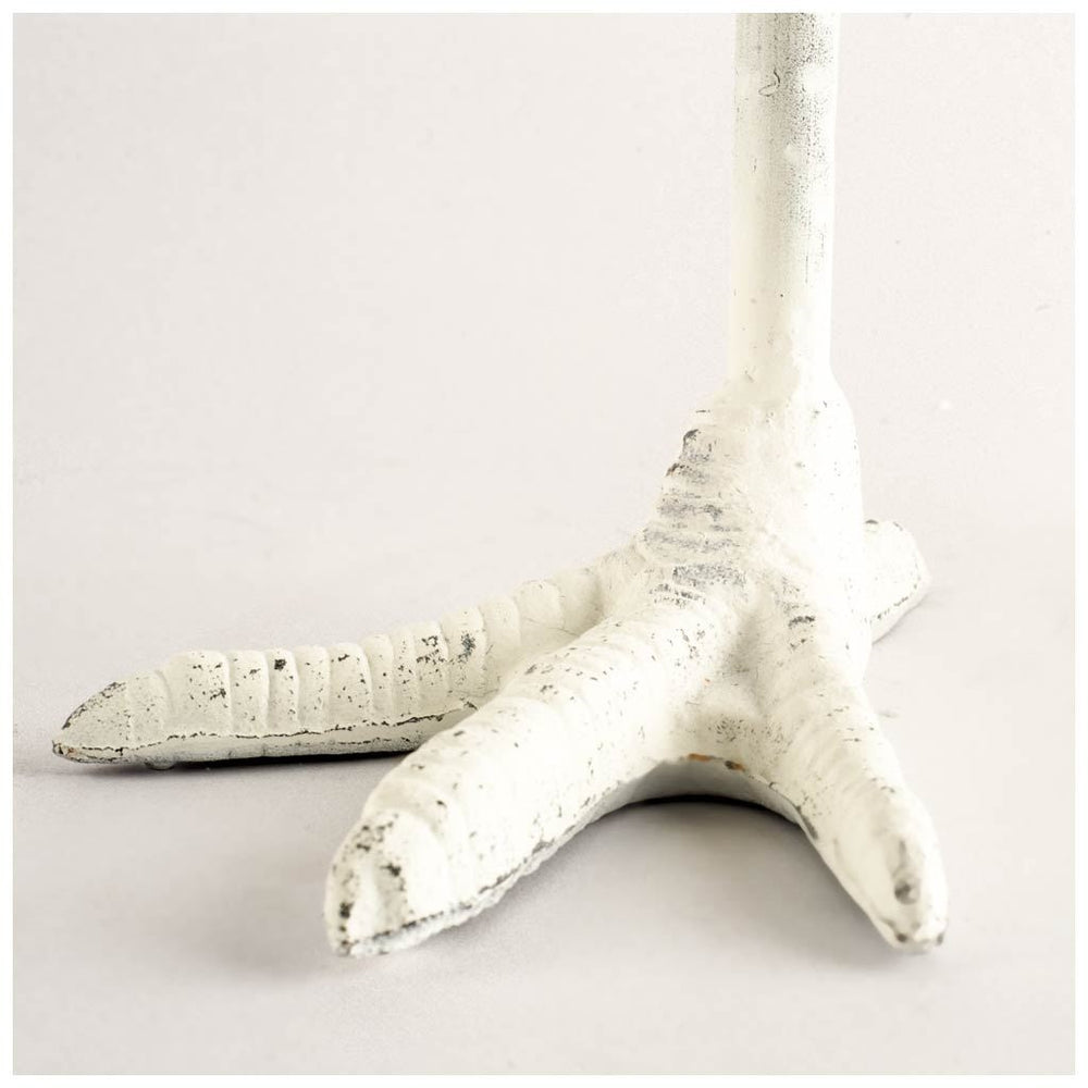 Daffy II Tall White Cast Iron Chicken Foot Table Candle Holder