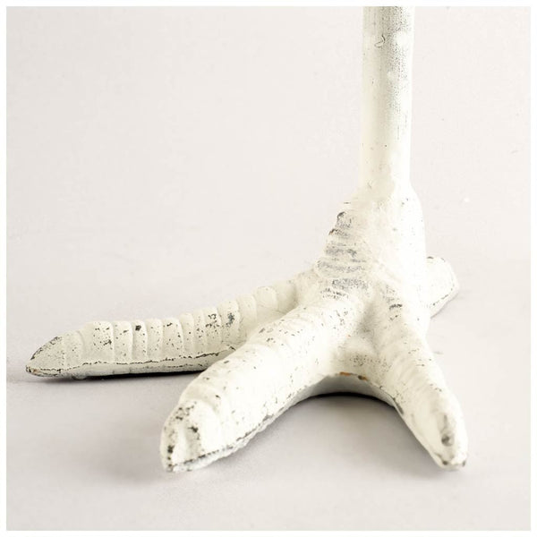 Daffy II Tall White Cast Iron Chicken Foot Table Candle Holder