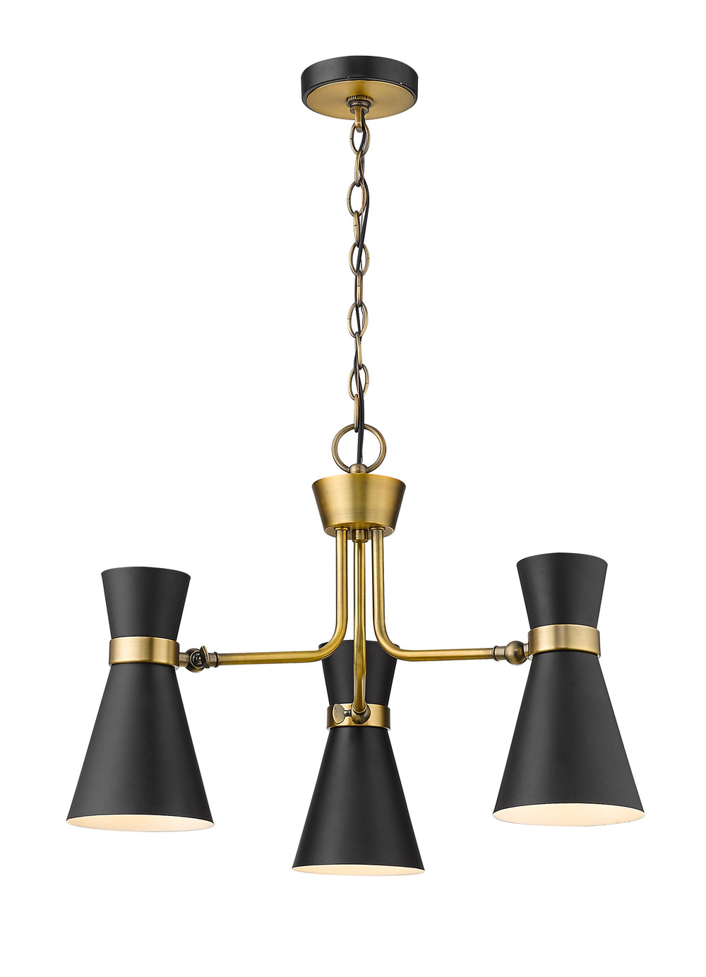 Soriano 3 Light Chandelier in Matte Black + Heritage Brass Finish