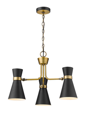 Soriano 3 Light Chandelier in Matte Black + Heritage Brass Finish
