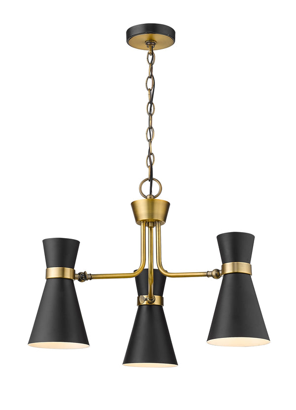 Soriano 3 Light Chandelier in Matte Black + Heritage Brass Finish