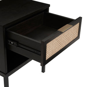 Caine KD Rattan Nightstand/Side Table, Black