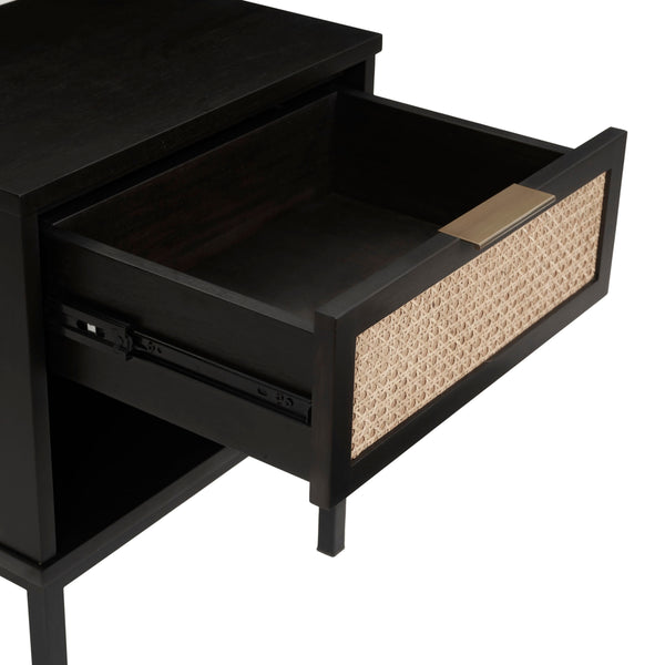 Caine KD Rattan Nightstand/Side Table, Black