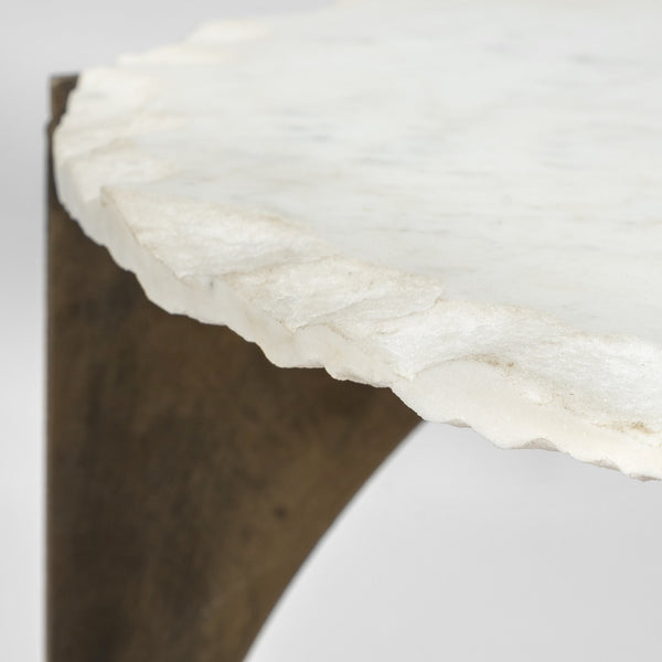 Reinhold II 21L x 21W x 21H Round Live-Edge Marble Top and Gold Metal Base Side/End Table