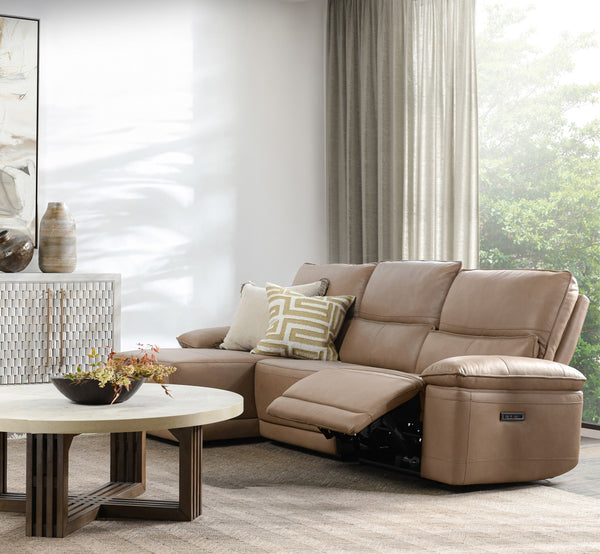 Branford Leather Power Recliner Sectional with LAF Chaise
