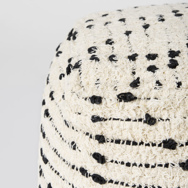 Aarohi 16.0L x 16.0W x 16.0H Cream/Black Cotton Patterned Pouf