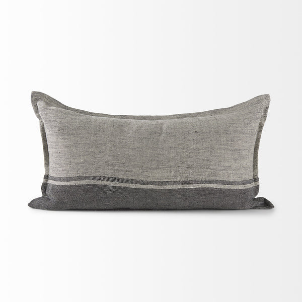 Zadie 14L x 26W Light Gray and Dark Gray Fabric Color Blocked Decorative Pillow Cover