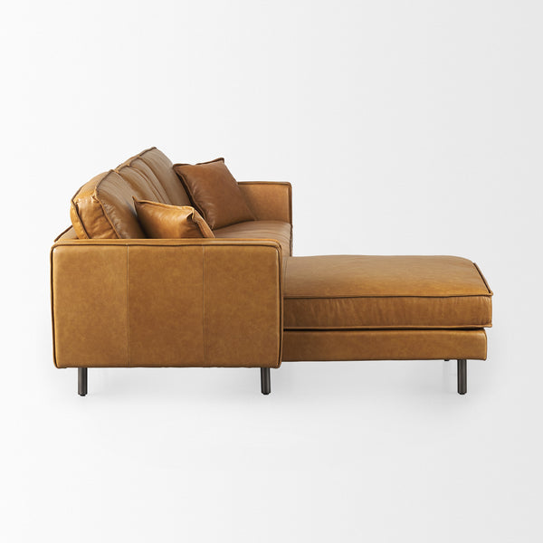 D'Arcy 111"L x 70"D x 33"H Tan Leather Left Chaise Sectional