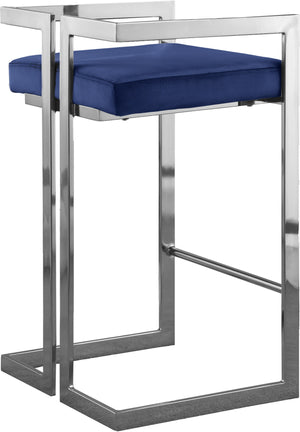 Winifred Stool In Navy Velvet and Chrome