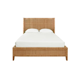 WINGED HEADBOARD AND PLATFORM IN RADIO WEAVE WRAPPED RATTAN, QUEEN SIZE