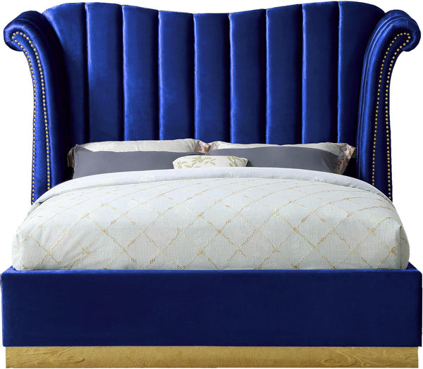 Hubert Queen Bed In Navy Velvet