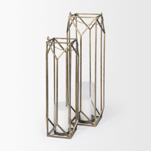 Ivy Small Gold Metal Geometric Cage Candle Holder Lantern