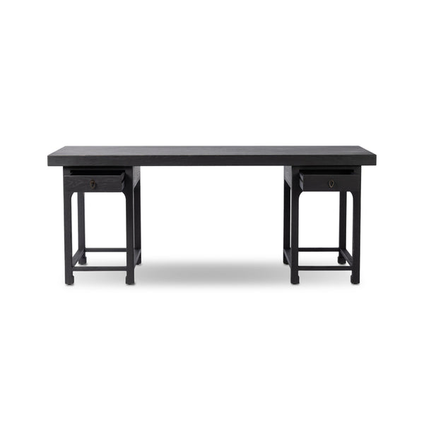 Avedon Desk In Aged Black Oak And Aged Black Oak Veneer And Brass Patina