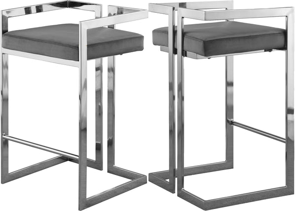Winifred Stool In Grey Velvet and Chrome
