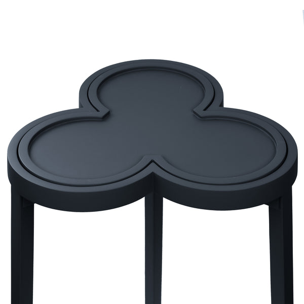 CLOVER CIGAR TABLE WITH REVERSIBLE LACQUER AND NATURAL GRASSCLOTH TOP IN MATTE NAVY LACQUER