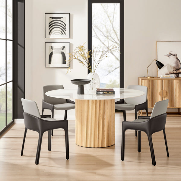 Stella Faux Leather Dining Side Chair, Taupe/Dark Brown