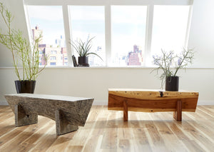 Chamcha Wood Triangle Bench, Grey Stone