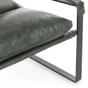 Morgan Leather Accent Chair with Iron Legs - Forrest Green