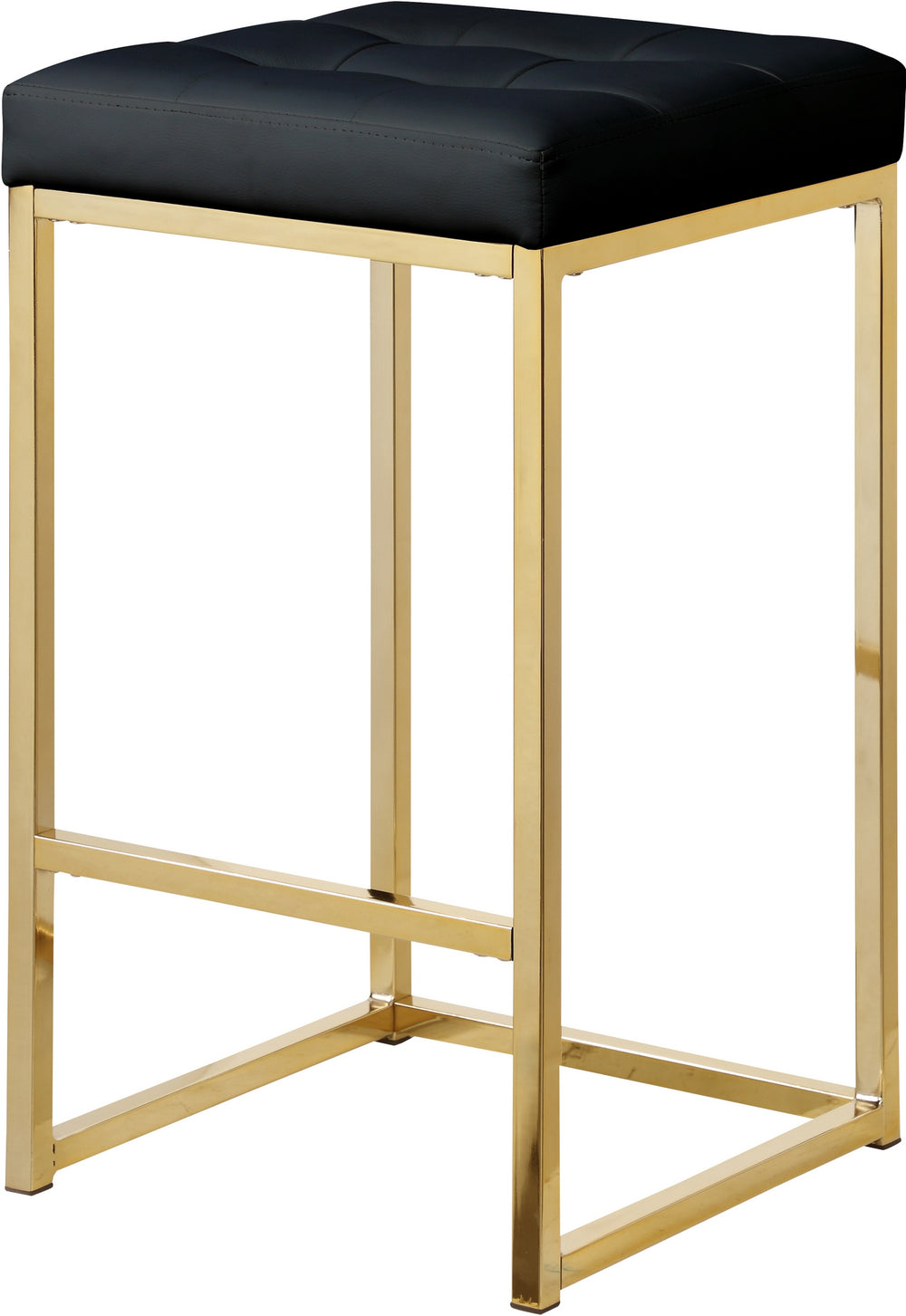 Pearl Stool In Black Faux Leather and Gold