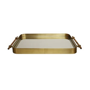 ANTIQUE BRASS FRAME TRAY W INSET MIRROR