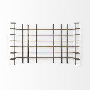 Taunton 80L x 10.5W x 90H Medium Brown Wood W/ Antique Nickel Metal Frame 6 Tier Shelving Unit