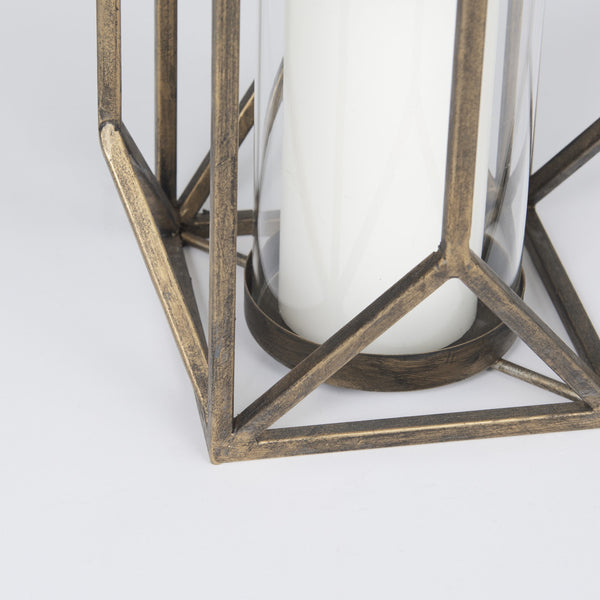 Ivy Small Gold Metal Geometric Cage Candle Holder Lantern