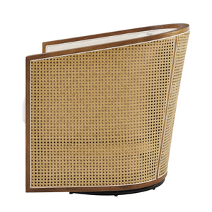Marilyn Linen Swivel Accent Arm Chair w/ Rattan, Shortbread/Natural