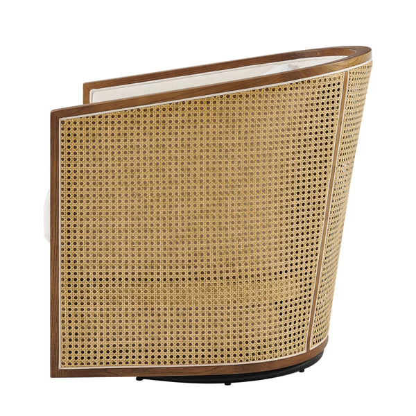 Marilyn Linen Swivel Accent Arm Chair w/ Rattan, Shortbread/Natural