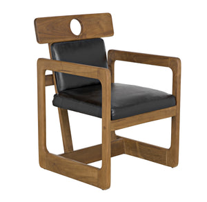 Buraco Teak Armchair with Gloss Finish and Black Leather Upholstery