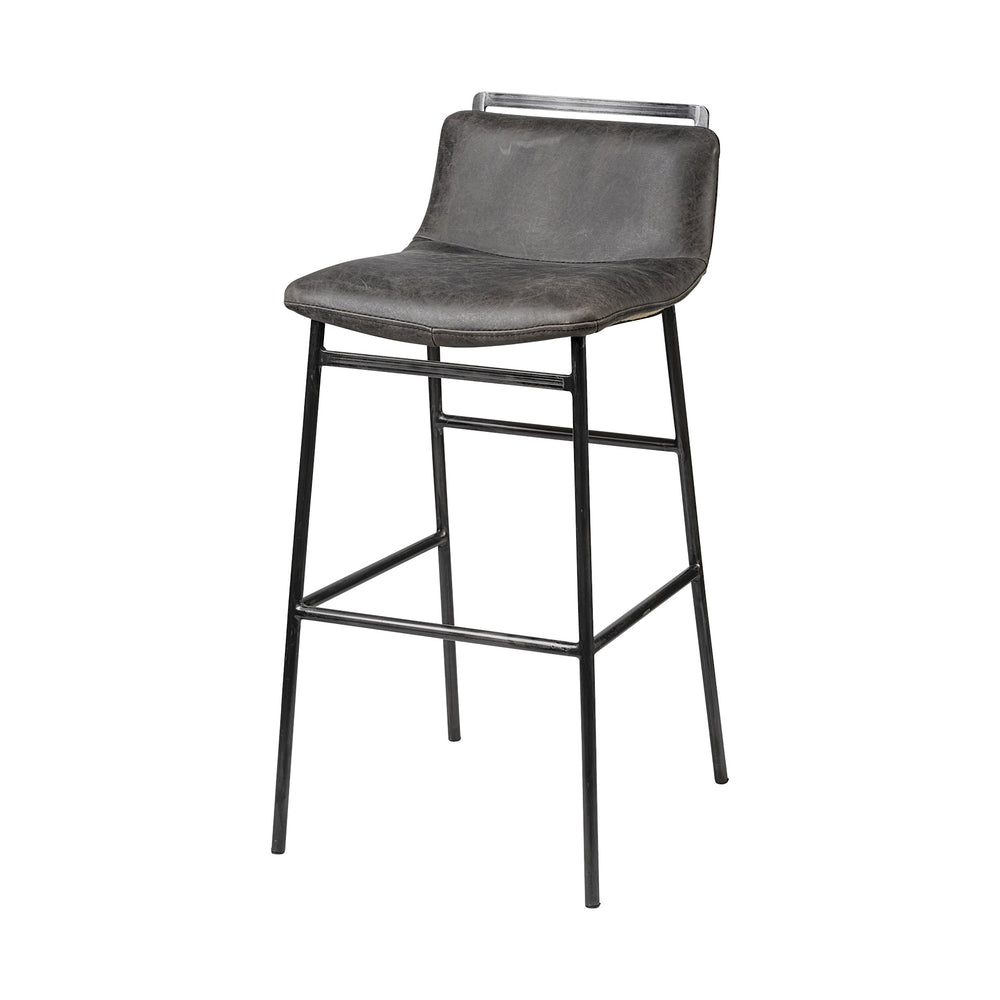 Kavalan 37.5" Total Height Ebony Leather Seat Black Metal Frame Bar Stool