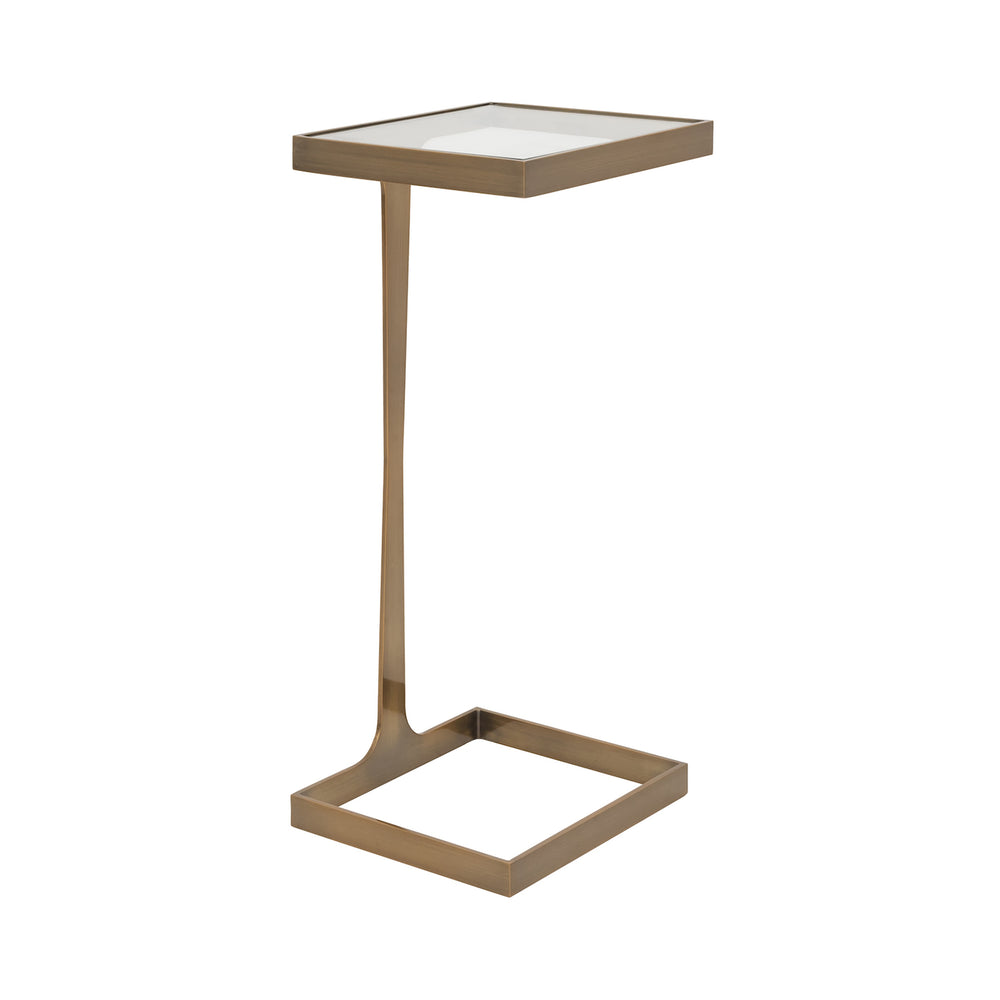 GLASS TOP SQUARE CIGAR TABLE IN ANTIQUE BRASS