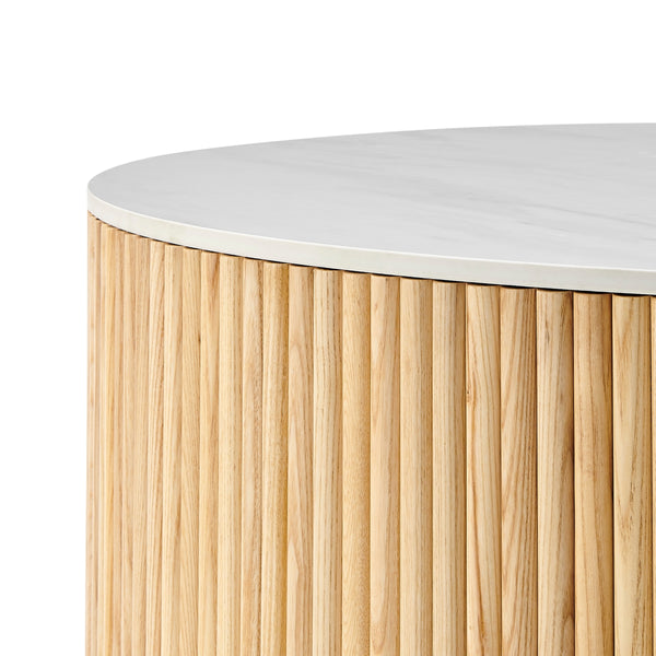 Ingrid Ceramic Top 39.5" Round Coffee Table, Marble/Natural