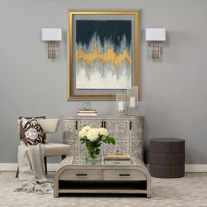 Beacon 20.5"H Gray Fabric w/ Metal Tacks Round Ottoman