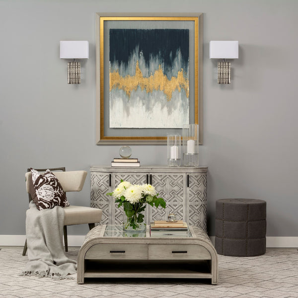 Beacon 20.5"H Gray Fabric w/ Metal Tacks Round Ottoman