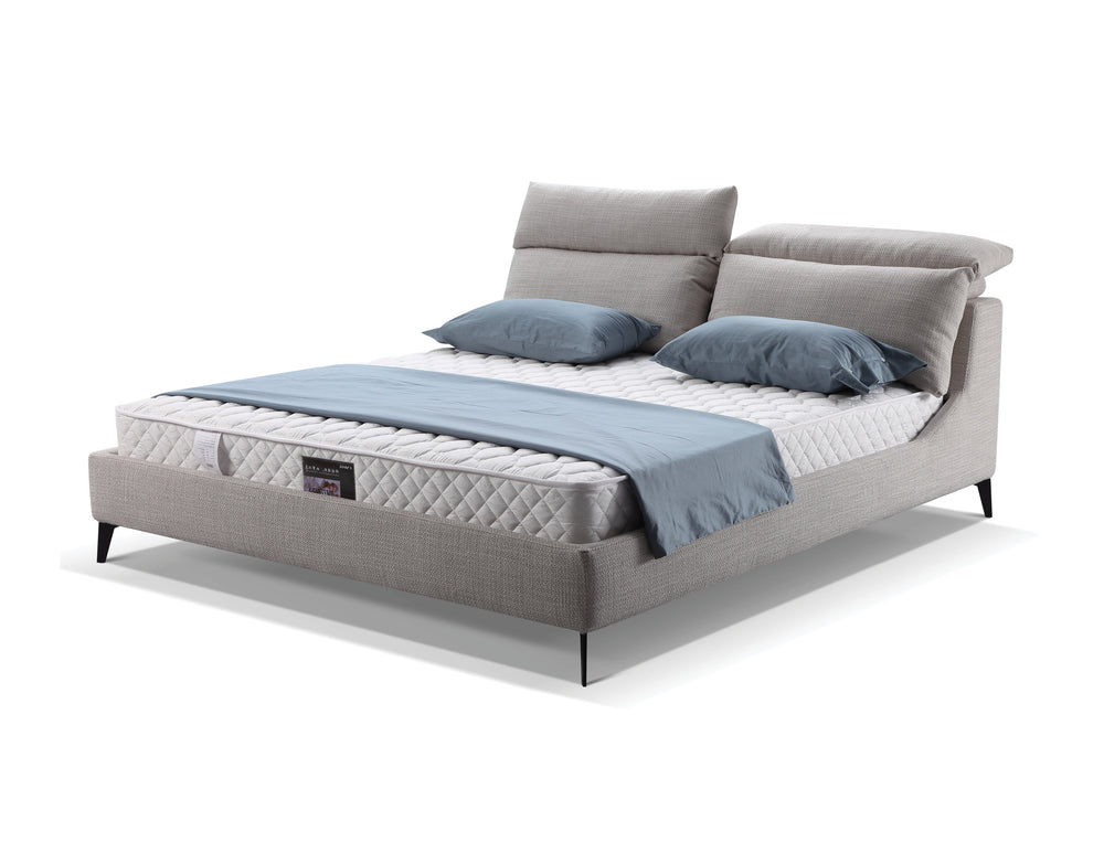 Chillout King Bed in stone bouclé with black legs