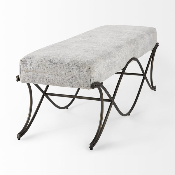 Ayla 55L x 17.6W x 18H Dark Gray Fabric Seat W/ Dark Nickel Metal Frame Bench