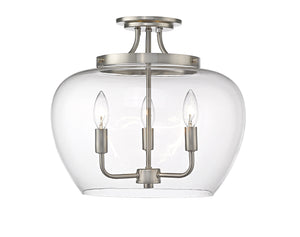Joliet 3 Light Semi Flush Mount in Brushed Nickel Finish