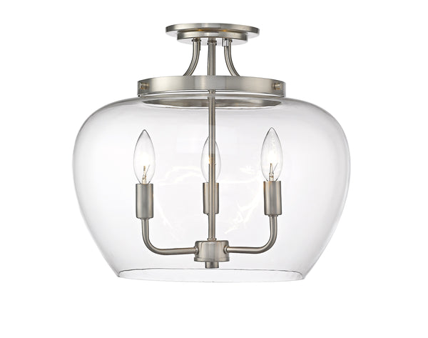 Joliet 3 Light Semi Flush Mount in Brushed Nickel Finish