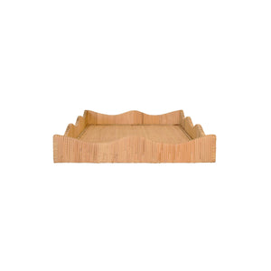 RECTANGULAR NATURAL RATTAN WRAPPED TRAY WITH WAVE SHAPED EDGE