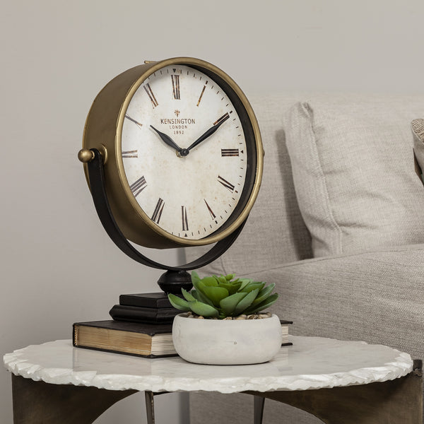 Houston Gold Metal Half Moon Base Table Clock