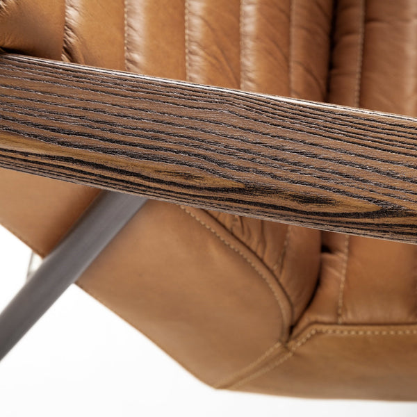 Grosjean Brown Leather Wrap Metal Frame Accent Chair