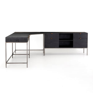 Trey Desk System With Filing Credenza in Black Wash