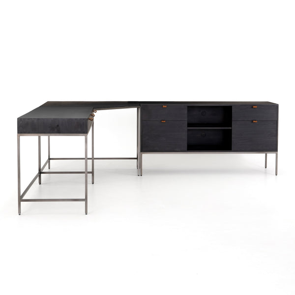Trey Desk System With Filing Credenza in Black Wash