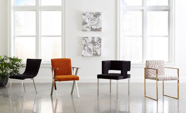 Raffia Dining Chair, Black Velvet, Stainless Steel Legs
