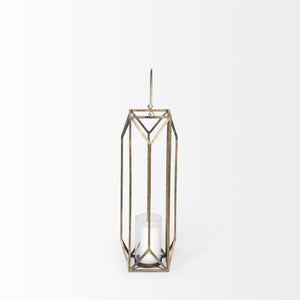 Ivy Small Gold Metal Geometric Cage Candle Holder Lantern