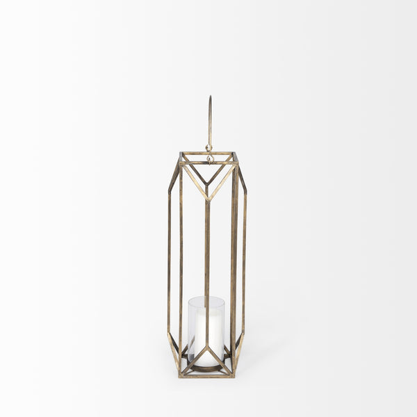 Ivy Small Gold Metal Geometric Cage Candle Holder Lantern