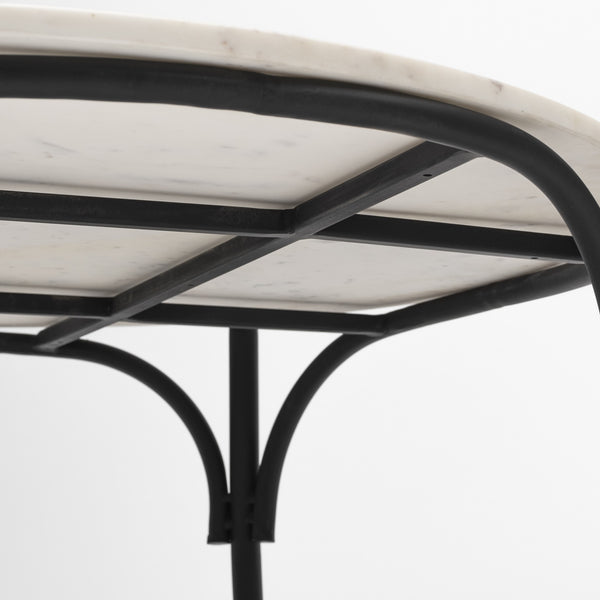 Etienne 36" Round White Marble Top Black Metal Base Coffee Table